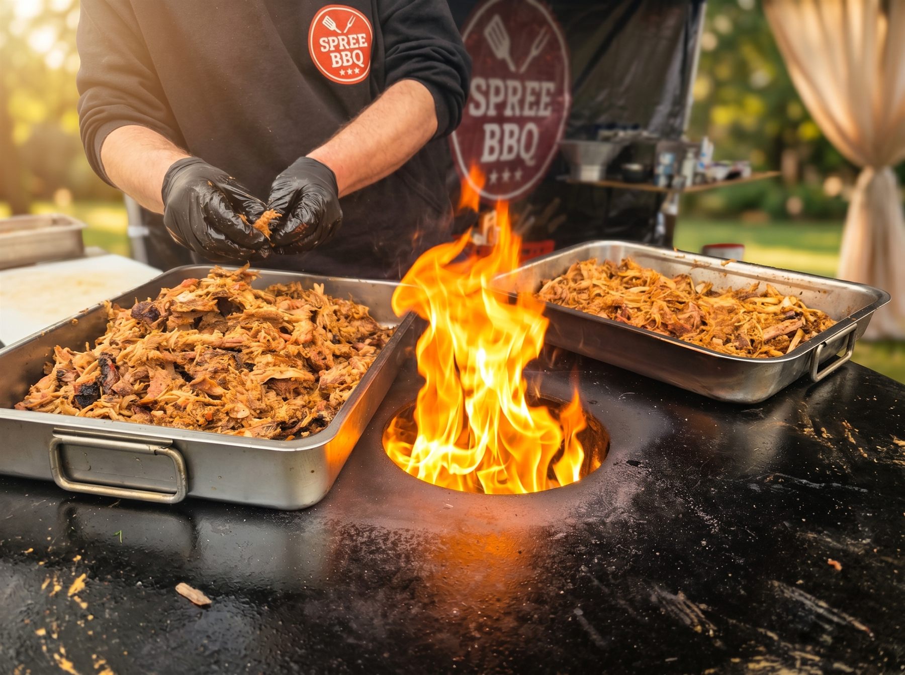 Live-Grill mit Feuerplatte